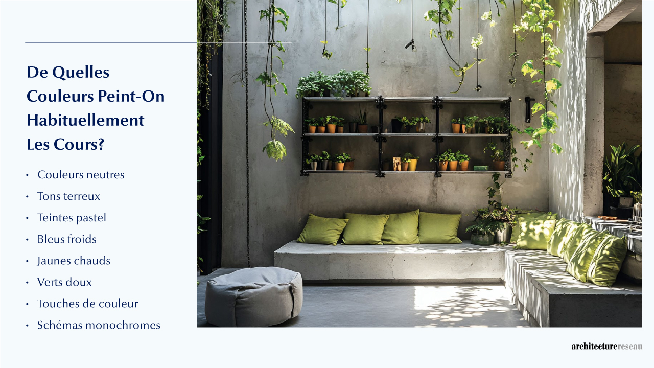 Quelles sont les couleurs généralement utilisées pour peindre une cour intérieure ?