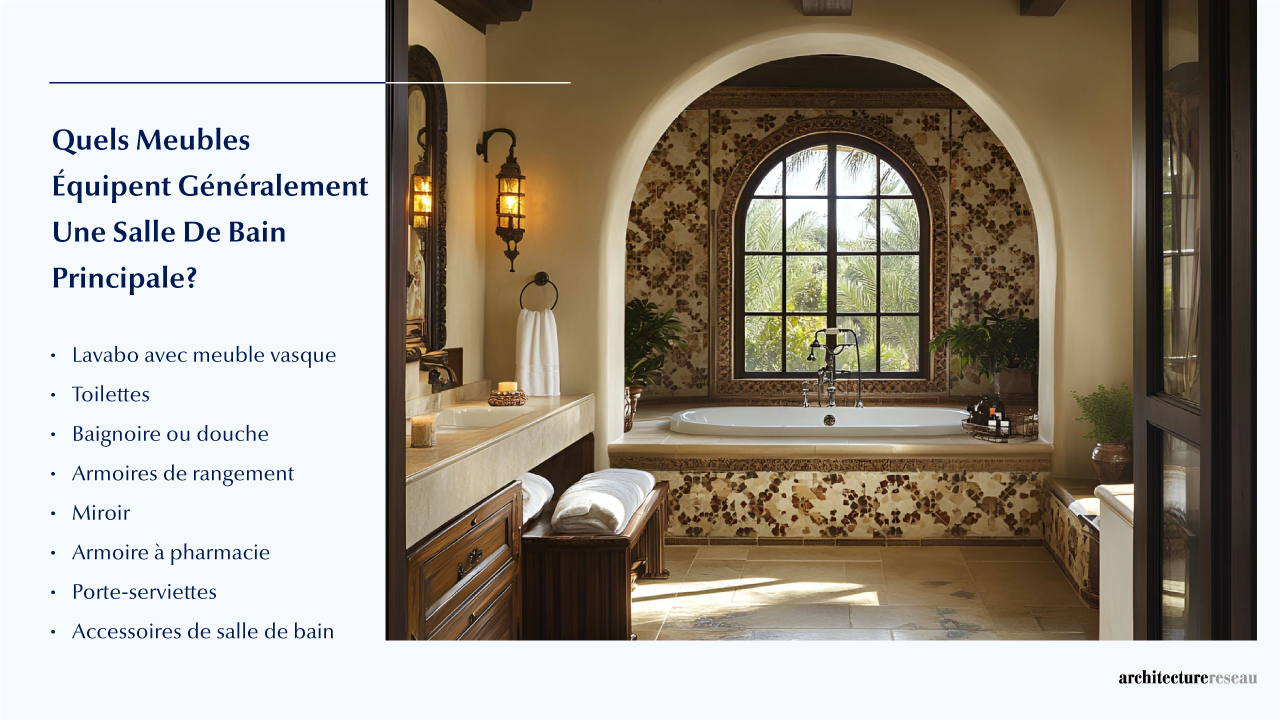 Quels meubles équipent généralement une salle de bain principale ?