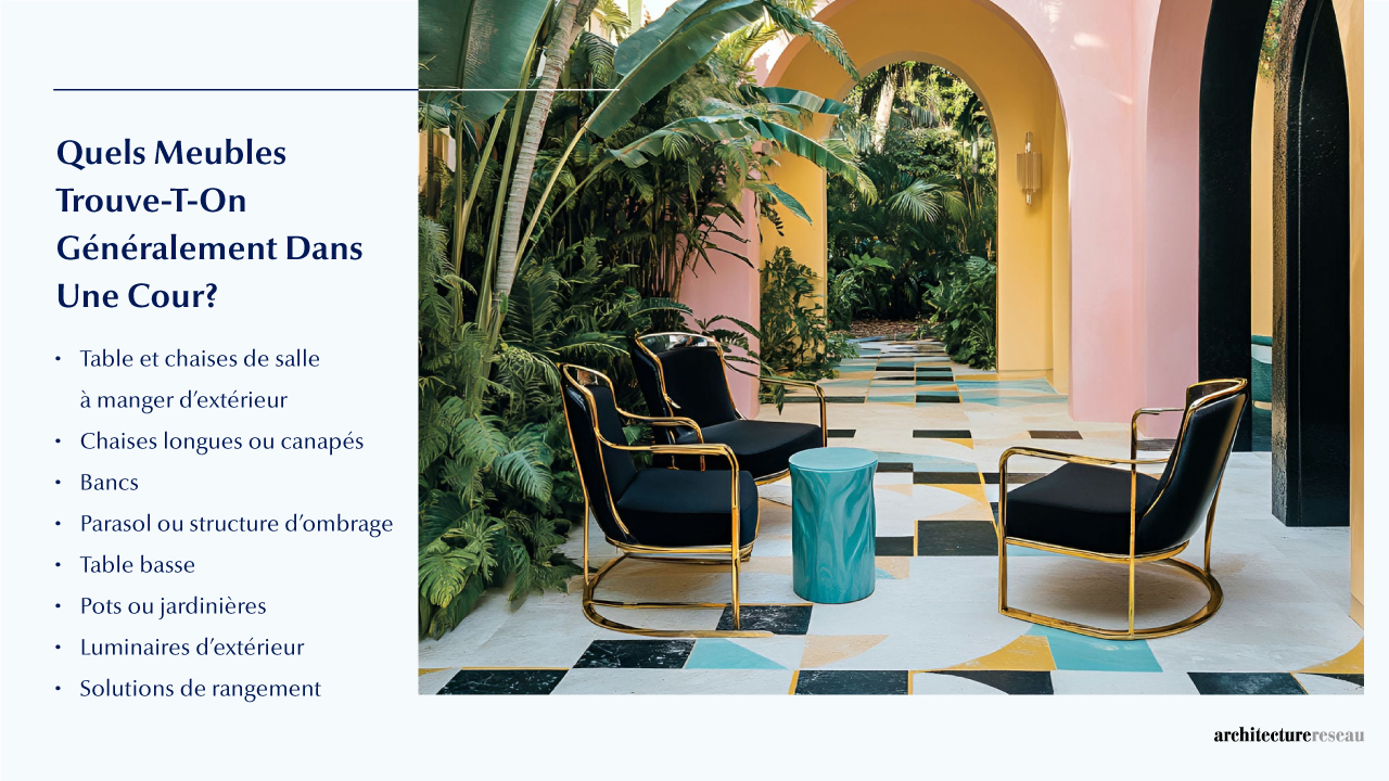 Quel mobilier équipe généralement une cour intérieure ?